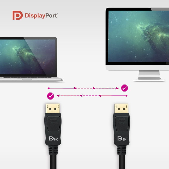 Nano Cable Cable DisplayPort 1.4 8K, 2m, Negro, Compatible con HDR y HBR3, Ref. 10.15.2502